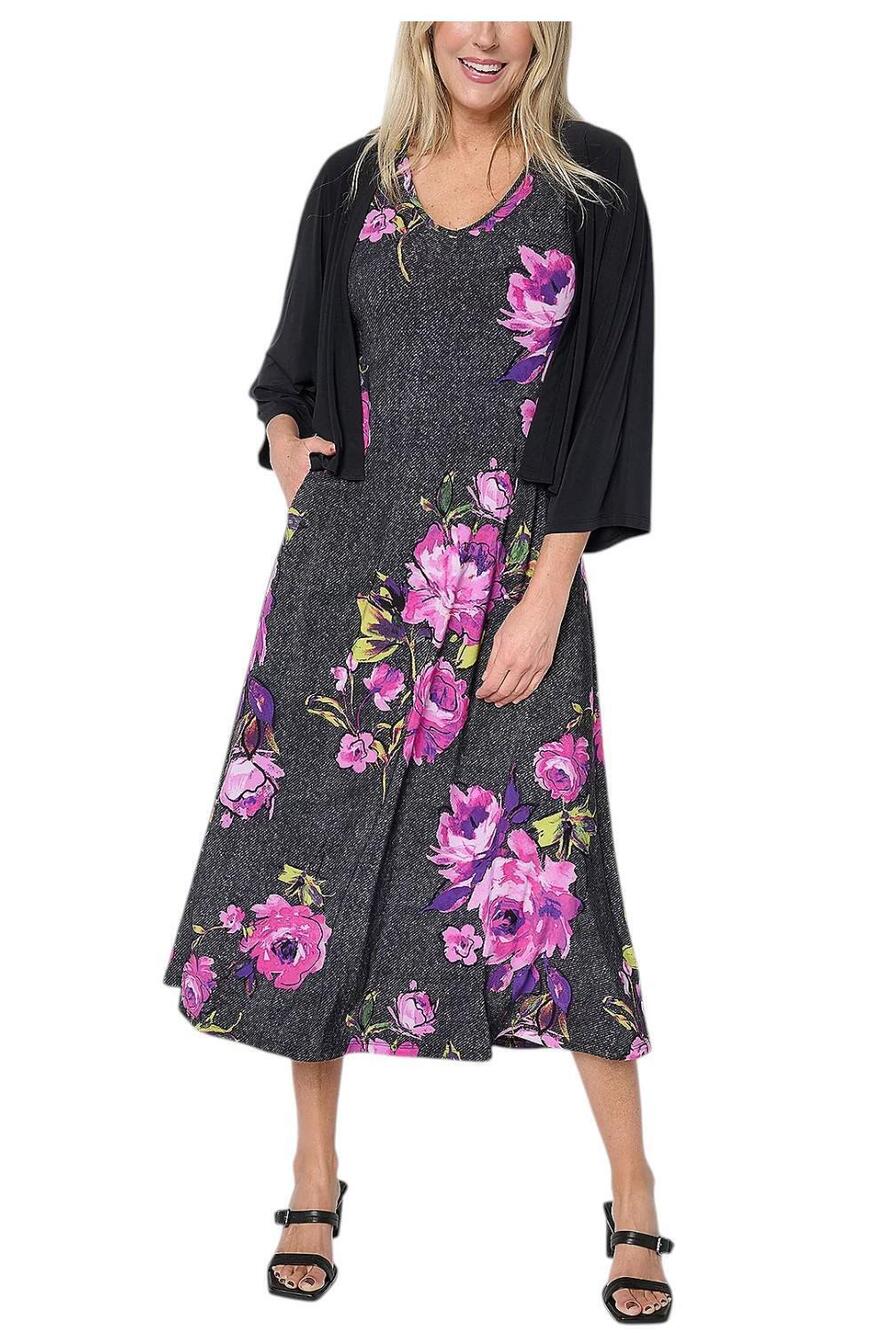 Women with Control Women's Midi Dress & Topper Set Blk Garden - Petite